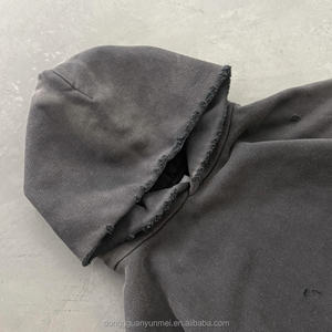 メーカー直販 高品質 カスタム プルオーバー アシッドウォッシュ 無地 フレンチテリーコットン ヘビーウェイト サンフェード ボクシー クロップド丈 メンズパーカー - Product Image 2