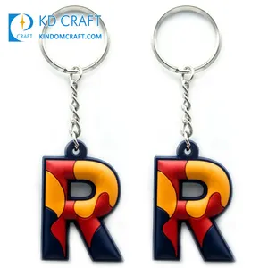 厂家直销流行设计定制软pvc橡胶字母R钥匙扣，带定制标志