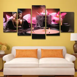 Castiçal de orquídea rosa, cartela contemporânea de arte de parede, pintura moderna de Buda para decoração de clubes de SPA, estampa em tela
