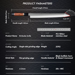 Grandsharp 12.8 ''Couteau à <span class=keywords><strong>saumon</strong></span> japonais Kiritsuke Sashimi Sushi Couteaux Kiritsuke Corne de buffle noire et manche en bois de fer du désert - Product Image 6