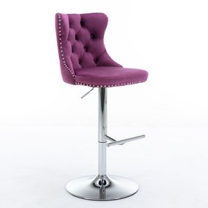 Tabourets de bar en velours, hauteur réglable, base chromée, dossier capitonné, style farmhouse moderne, mobilier de bar - Product Image 5