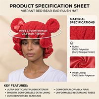 SOLPOP Bonnet en peluche à oreilles de chat rouges, doublure en satin, bonnet de nuit en sherpa pour femme, cadeau pour l'hiver et les soins capillaires