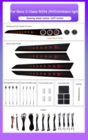 Kit d'éclairage d'ambiance pour Mercedes Benz Classe C W204 2010-2014, LHD/RHD, LED 64 couleurs, mise à niveau dynamique de l'intérieur, décoration
