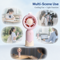 Ventilateur portable rechargeable Type-C avec contrôle de la vitesse du vent à 5 niveaux, lumière LED à pression prolongée et support pour téléphone, idéal pour les cadeaux étudiants