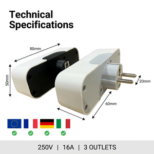 Adaptateur de voyage multi-pays ZHNL 250V 16A à 3 prises, convertisseur de prise robuste compatible avec les prises EU/<span class=keywords><strong>FR</strong></span>/DE/IT, certifié CE - Product Image 3