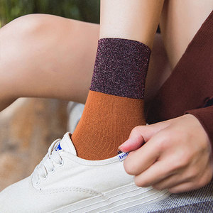 <span class=keywords><strong>Chaussettes</strong></span> mi-mollet respirantes et tendance pour femmes, en coton avec fils dorés et argentés, pour printemps et automne, <span class=keywords><strong>chaussettes</strong></span> à fils brillants effet oignon argenté - Product Image 6