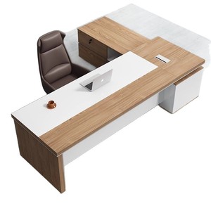 Executive Desk Modern <b>Office</b> Table L Shape Wood White Top Manager Chair Included Workspace Furniture <b>Set</b> - Product Image 5