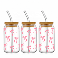 Transferts UV DTF pour gobelets à bon prix, motifs nœuds roses pour verres Libbey de 16 oz, prêts à être expédiés