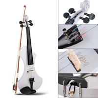 NAOMI Violon Électrique 4/4 Pleine Grandeur Violon Silencieux en bois Massif W/Étui à Violon + Nœud Papillon + Casque + Colophane + Câble Audio (Blanc)