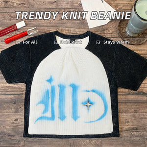 Bonnet en tricot 100% acrylique à imprimé lettres tendance, mode automne-hiver, chaud, tour de tête 56-58 cm, pull unisexe - Product Image 2