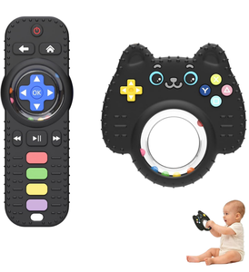 Ensemble <span class=keywords><strong>de</strong></span> jouets <span class=keywords><strong>de</strong></span> dentition 2-en-1 pour bébé : Bâtonnet <span class=keywords><strong>de</strong></span> dentition en silicone <span class=keywords><strong>de</strong></span> qualité alimentaire sans BPA et jouet sensoriel à mâcher en forme <span class=keywords><strong>de</strong></span> télécommande - Product Image 1
