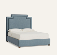 Modernes Stufenkopfteil Luxuriöses Gepolstertes Holzrahmen-Plattformbett Leinenstoff Queen King Size Weiches Bett Umweltfreundlich