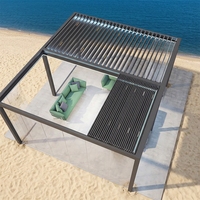 Pérgola Bioclimática Retráctil de Aluminio con Recubrimiento en Polvo Impermeable para Exteriores, Gazebo con Techo de Láminas Eléctricas para Uso Comercial