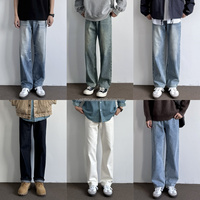 Nuevos Jeans Anchos Elásticos de Moda Otoñal para Hombre - Pantalones de Trabajo con Botones y Estampado de Tiro Medio para Uso Casual y Ajustado