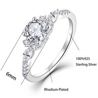 Bague de fiançailles YILUN en argent sterling 925 plaqué rhodium avec zircon cubique, coupe ronde solitaire avec accents marquise pour femme