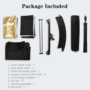 Réflecteur incurvé en forme de U de 60x180 cm avec support, réflecteur argenté, <span class=keywords><strong>noir</strong></span>, blanc, or, diffuseur, kit pliable - Product Image 5