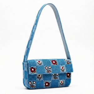 Bolso de Noche Azul con Cuentas y Flores, Bolso de Hombro Bordado Floral para Fiesta, Boda, Regalo - Product Image 1