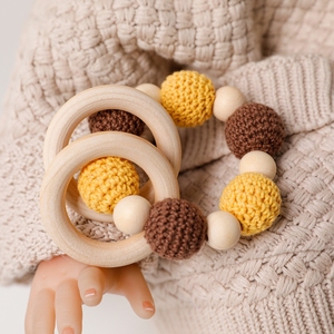 En bois <span class=keywords><strong>Crochet</strong></span> Dentition Pour Animaux De Qualité Alimentaire Organique Bébé <span class=keywords><strong>Hochet</strong></span> Jouet Et Bracelet Chaîne de Sucette Ensemble - Product Image 4