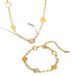 European And American Style 18K Gold Stainless Steel Flower <b>Bracelet</b> <b>Set</b> Unisex Gift Jewelry - Product Image 1