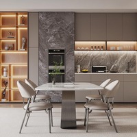Ensemble de table à manger minimaliste italien avec plateau en pierre, pieds en métal multifonctionnels pour petit appartement, hôtel, mobilier de salle à manger