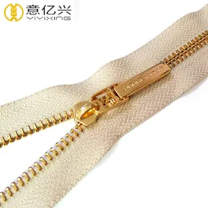 Engraved brand name zip puller stopper 5 gold metal close ended zipper eco-friendly