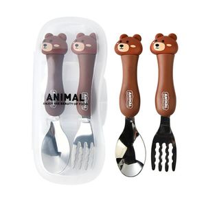 Hot Sale 2 Pcs Food Grade Stainless Steel <b>Spoon</b> <b>Fork</b> Baby Kids Cutlery <b>Set</b> With Plastic Handle - Product Image 6