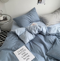 Bleu moderne bordure housse de couette lavage microfibre ensemble de draps de literie pour trois/quatre lits King Twin usage domestique toutes saisons