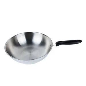 Fabriek Chinese Hete Verkoop 30Cm 32Cm Geen Coating Koekenpan Rvs Wok Met Plastic Handvat