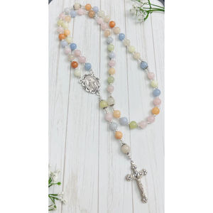 Chapelet Chrétien Fait Main en Morganite avec Médaille Miraculeuse, Bijou <span class=keywords><strong>pour</strong></span> Baptême, <span class=keywords><strong>Cadeau</strong></span> de Mariage - Product Image 6