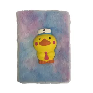 A5 Creative 3D Cute Cartoon Fuzzy Plush Stress Relief Notebook Diary Yellow Chick