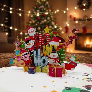 Carte pop-up 3D personnalisée tendance avec impression offset, motifs Ho Ho Ho, artisanat en papier fait main, décorations de Noël - Product Image 1