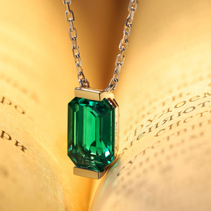 Collar con colgante de oro de 18K y esmeralda de Colombia para mujer, Gema de laboratorio, 9x6 - Product Image 2