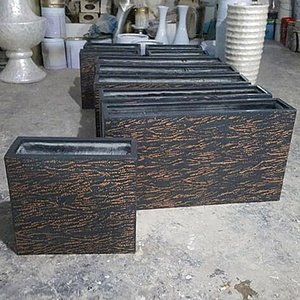 Extérieur Grand Jardin Carré <span class=keywords><strong>Rectangulaire</strong></span> En Fiber <span class=keywords><strong>De</strong></span> <span class=keywords><strong>Verre</strong></span> Jardinières avec Gris et Or - Product Image 3