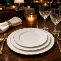 Assiettes en porcelaine blanche personnalisées avec logo, bord doré, 6/7/8/10 pouces, vaisselle écologique pour restaurant, hôtel, mariage