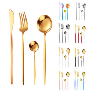 <b>Golden</b> Stainless Steel Knife Fork Spoon <b>Set</b> Rectangular Western Tableware Durable Party <b>Cutlery</b> Dinnerware <b>Set</b> - Product Image 1