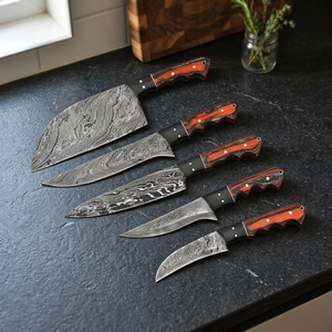 Juego de Cuchillos de Cocina de Acero de Damasco de Alta Calidad, 67 Capas, 5 Piezas, Mango de Madera, Hoja Recta, Cuchillos de Chef con Hoja Pulida, Ambidiestros - Product Image 3