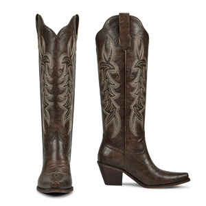 WETKISS Ingrosso 2026 Stivali Alti da Donna Vintage Ricamati Eleganti in PU con Punta Affusolata Stivali al Ginocchio con Tacco Grosso Stivali da Cowboy da Donna - Product Image 3