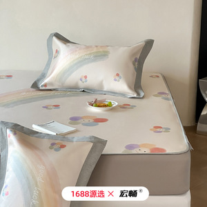 Hongchang Ice Silk Cooling Mat Set 1.8M Cartoon Print Washable Thickened Air Conditioning Bedding for Infants Children Adults - Product Image 1