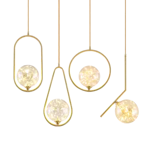 Home decor hand blown glass hanging lamp cheap indoor small chandelier kitchen dining modern round gold luxury led pendant light