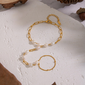 Conjunto <span class=keywords><strong>de</strong></span> Pulseras <span class=keywords><strong>de</strong></span> <span class=keywords><strong>Perlas</strong></span> <span class=keywords><strong>de</strong></span> Acero Inoxidable, Perla Azul Bebé Pequeña, Accesorio Casual Diario para Mujer - Product Image 1