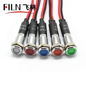 Lâmpada de led de metal 8mm filn, lâmpada 12v 110v 220v vermelho, verde, azul, amarelo, luzes indicadoras do painel