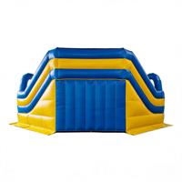 Mur d'escalade gonflable écologique en PVC de la marque DST bleu et jaune, combo d'obstacles interactif pour enfants, château gonflable avec jeu de lancer d'anneaux