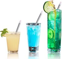 Lot de 2 pailles réutilisables pliables télescopiques en acier inoxydable avec logo personnalisé, pailles pliables pour utilisation au bar