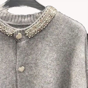 Suéter Cárdigan de Punto con Cuello Redondo y Pedrería, Diseño Elegante y de Alta Gama para Mujer - Product Image 2