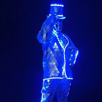 Costume LED Miroir pour Spectacle de Danse Ethnique Chinoise avec Chapeau Haut-de-forme, Lumière RGB, en Coton, pour Scène, Fête, Club, ou Costume de Robot