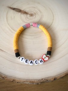 Customized Classic Yellow Heishi Disc School <strong>Teacher</strong> <strong>Bracelet</strong> First Week of School Gift for <strong>Teachers</strong> - Product Image 3