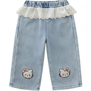 Children's Denim <b>Pants</b> With Lace Trim Wide Leg Fleece <b>Lined</b> Winter Baby Girls <b>Pants</b> - Product Image 4