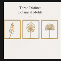 Triptyque mural en métal doré minimaliste, art botanique avec panneaux de feuilles florales pour salon, chambre, hôtel, décoration contemporaine