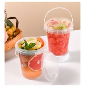 Wholesale CHUANGMEI Disposable Single Wall <b>Plastic</b> Fruits Container 32 oz <b>Drinking</b> Buckets <b>Cups</b> with Lid Silk Screen Printing - Product Image 1
