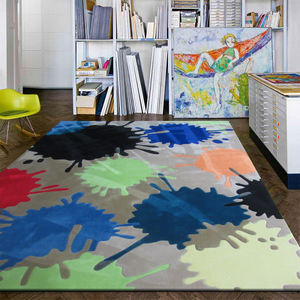 Tappeti di Lusso Cynthia per Decorazione d'Interni, Arte Murale in Lana Intagliata con Piume di Pavone Blu - Product Image 4